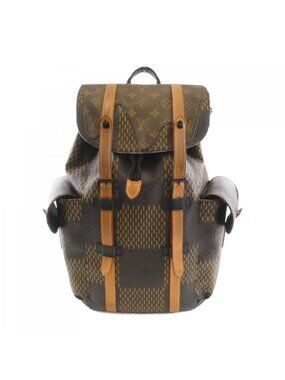 louis vuitton brown checkered backpack 2003 N51132 Damier Ebene Soho Canvas Leather Ba color hardware brings classic elegance to the discovery backpacks modern lines Louis Vuitton x Nigo Christopher
